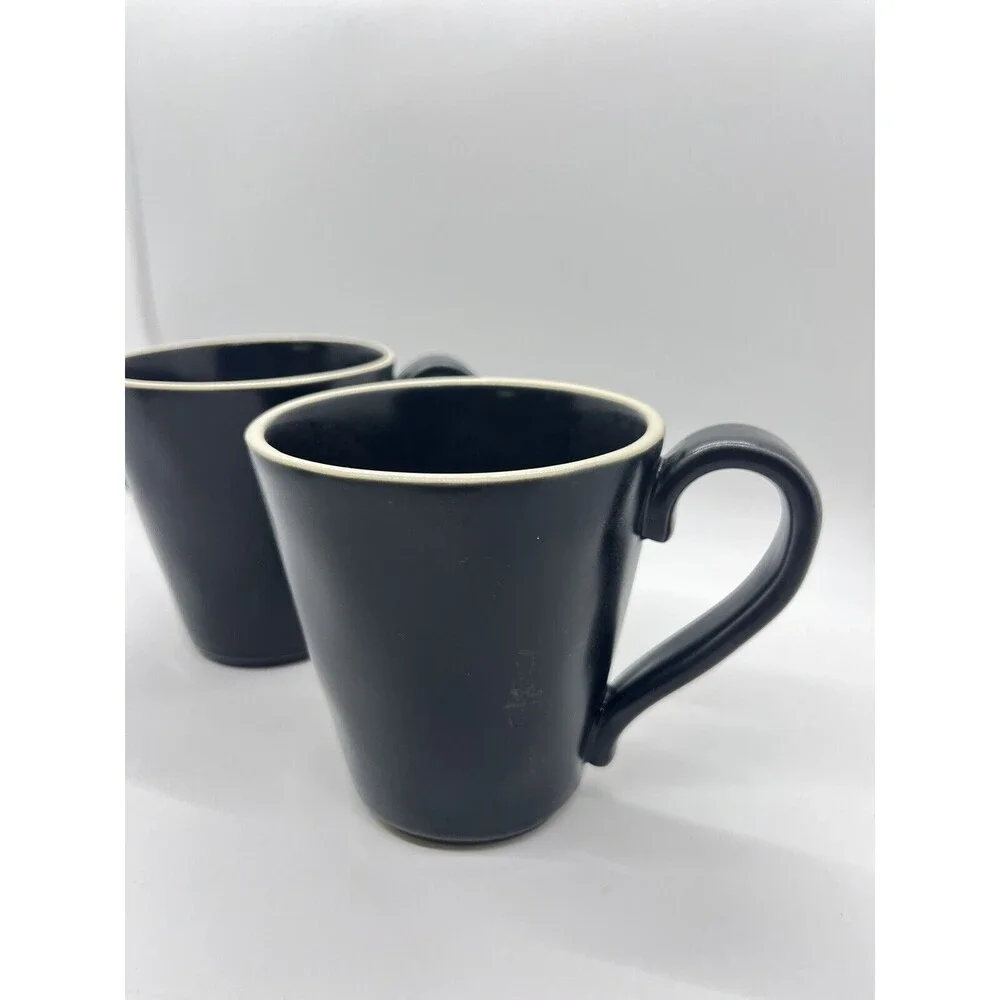 Crate & Barrel Marin Black Matte Coffee Mugs Curved Rim Portugal - Set Of 2